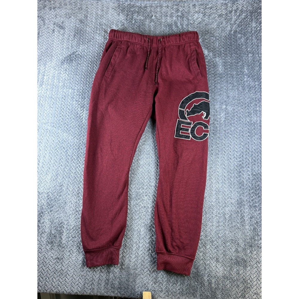 Ecko Unltd Sweatpants Men Medium Maroon Fleece Lined Tapered Leg Logo Joggers